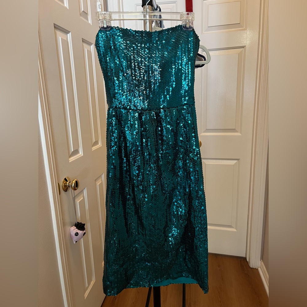 Strapless Teal Sequin Dress (Prom, Graduation, Wedding Guest)